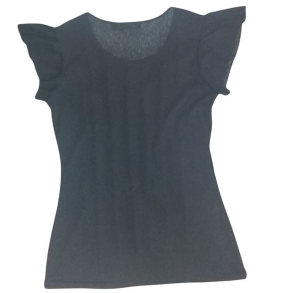 The Limited Black Ruffle Shimmery Sheer Top - Picture 2 of 12